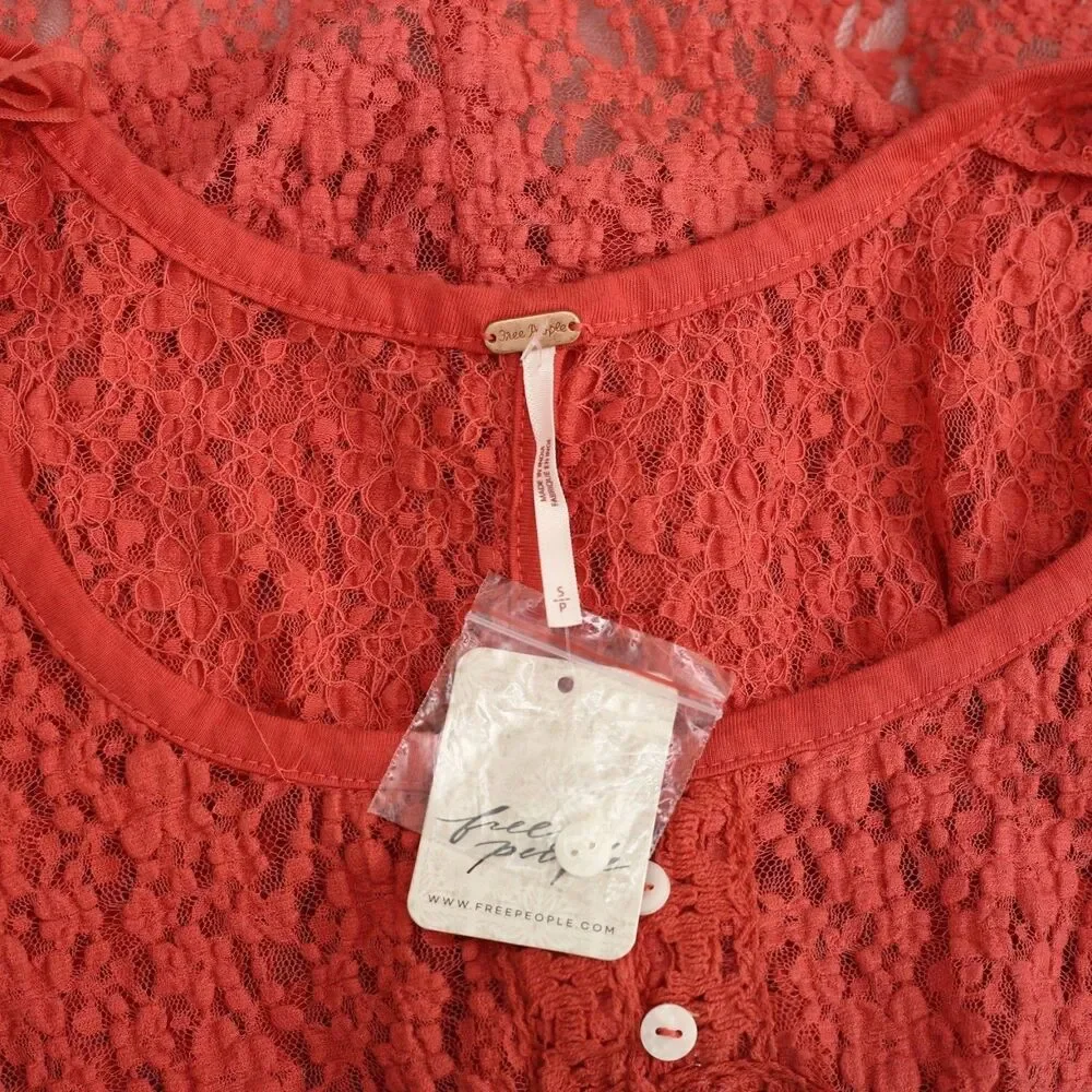 Free People Claro Lace Tee Women's Blouse Top Sheer Short Sleeve Trendy S 289938